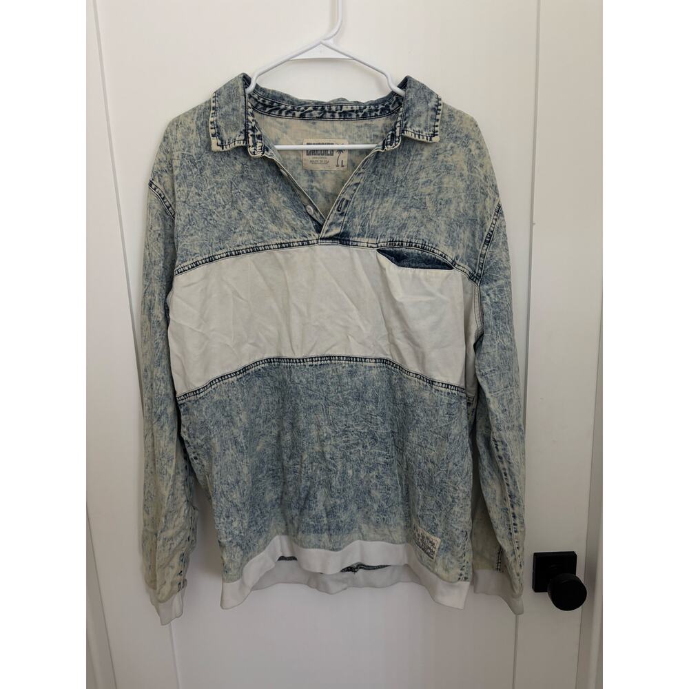 Chubbies Denimy Of The State Acid Wash Denim Rugby Style Shirt Rare Men Large